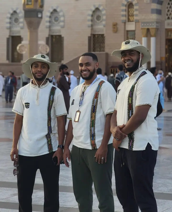 The three founders of The Muhrim Tours at the Prophet's Mosque in Madinah. From left: Mohammed Seid, Mohammed Aman and Ismael